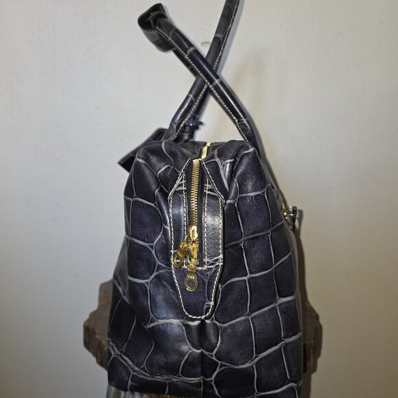 Dooney & Bourke Croc Embossed Leather Travel Duffel 22” Black Overnight Bag - Picture 16 of 16